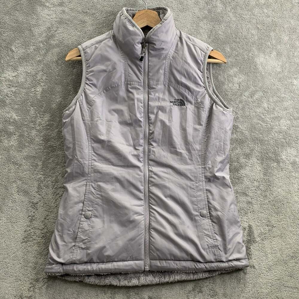The North Face Mossbud Vest Womens Small Gray Sherpa Fleece Reversible Gorpcore
